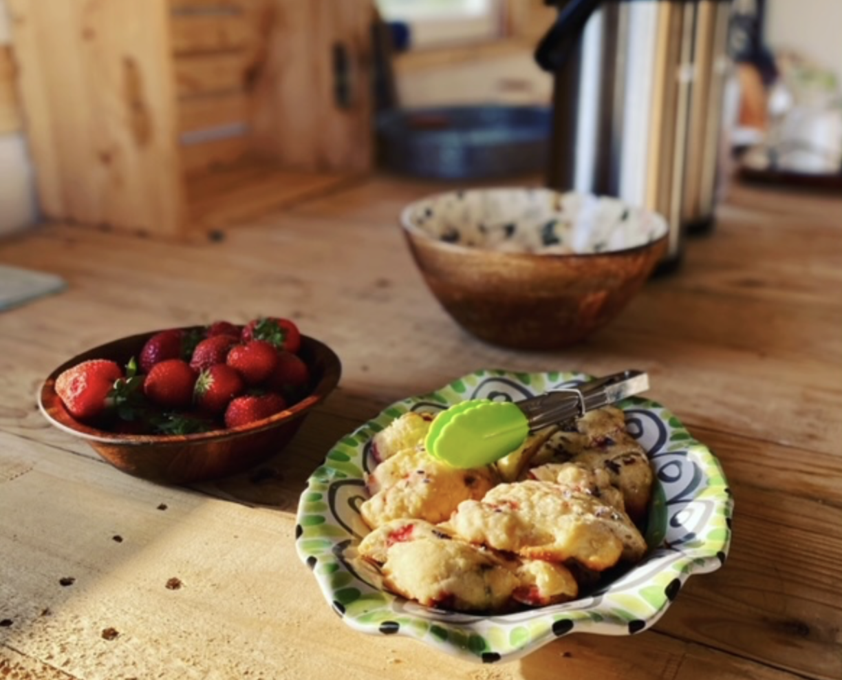 Fresh baked scones and fruit